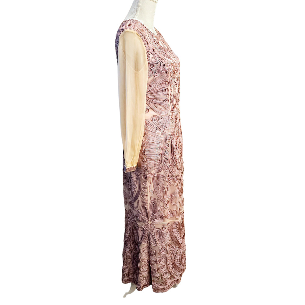 JS Collection RARE Soutache Purple Lace Sheer Sleeve Midi Flute Dress $350 Sz 12 - Picture 4 of 10